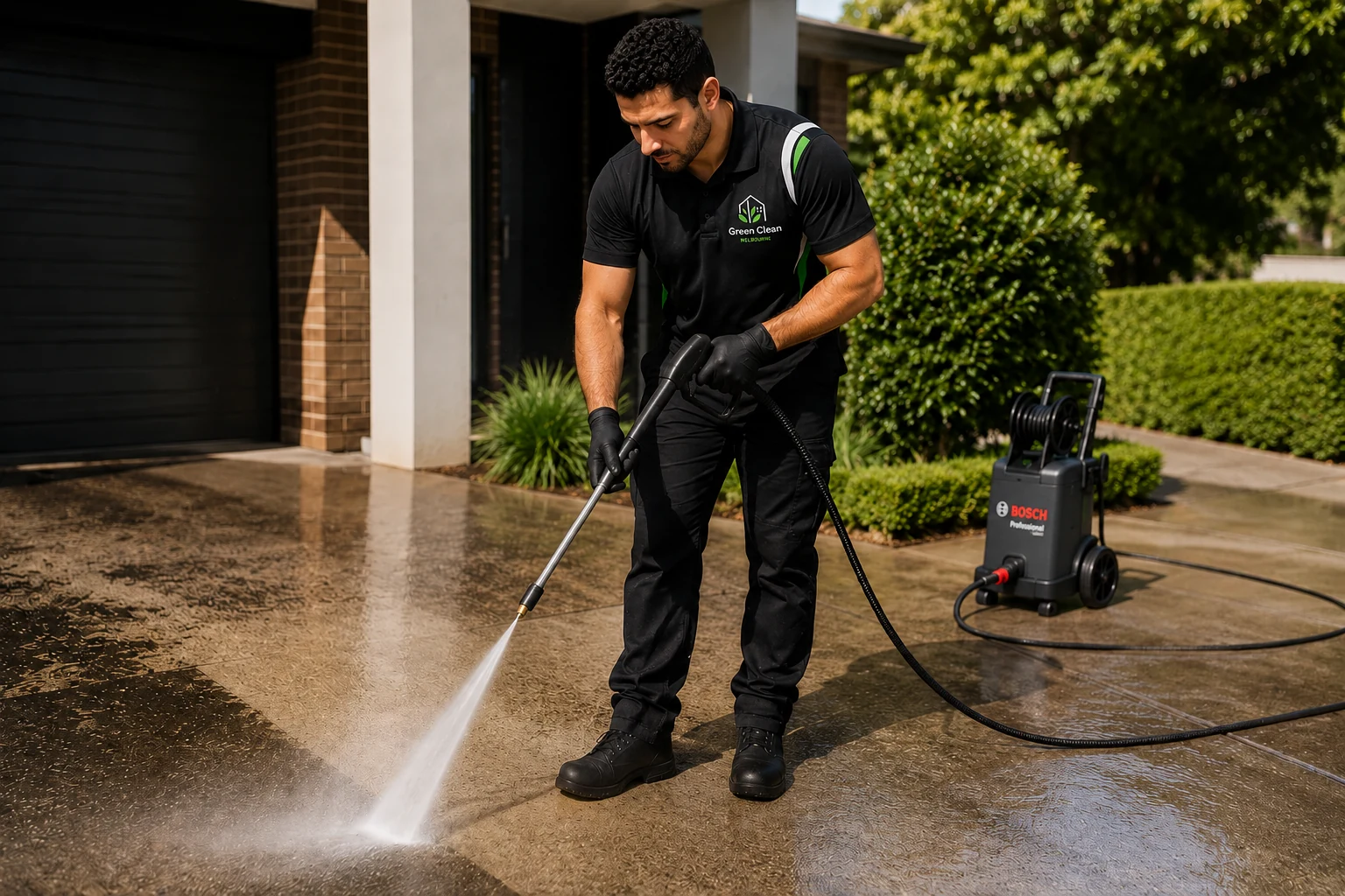 Pressure washing driveway